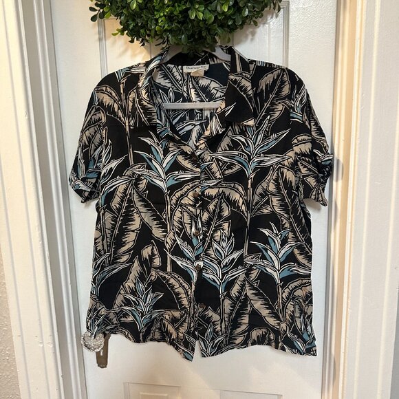 Bishop St. Vintage Short Sleeved Button Down Tropical Print Women's Blouse-Large - Picture 1 of 5